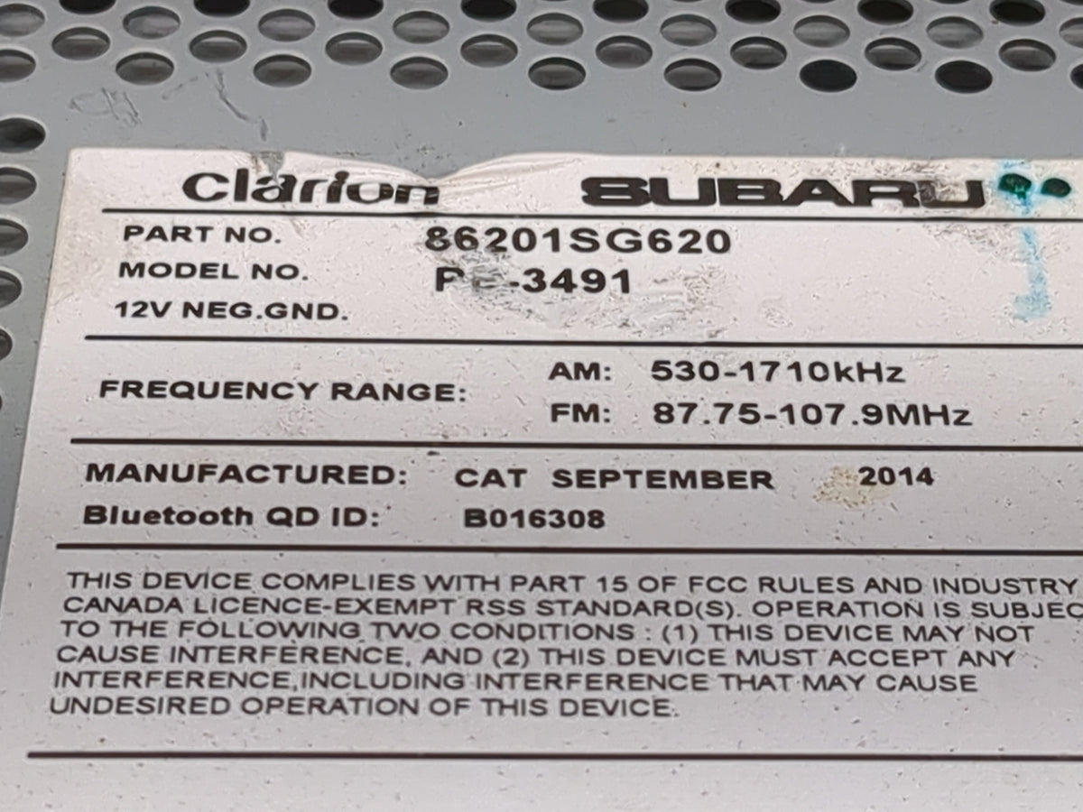 2014-2015 Subaru Forester Radio AM FM Cd Player Receiver Replacement P/N:86201SG620 PF-3491 Fits Fits 2014 2015 OEM Used Aut