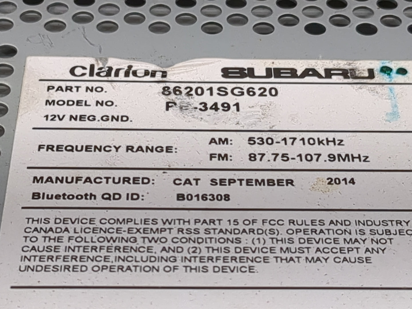2015 Subaru Forester Radio AM FM Cd Player Receiver Replacement P/N:86201SG620 PF-3491 Fits OEM Used Auto Parts - Oemusedaut