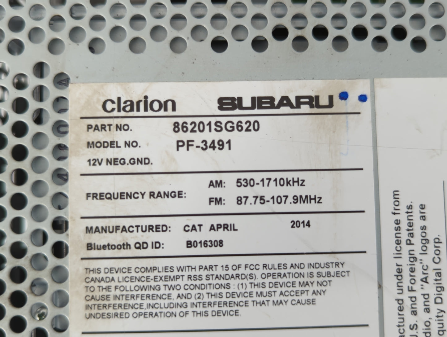 2015 Subaru Forester Radio AM FM Cd Player Receiver Replacement P/N:86201SG620 Fits OEM Used Auto Parts - Oemusedautoparts1.