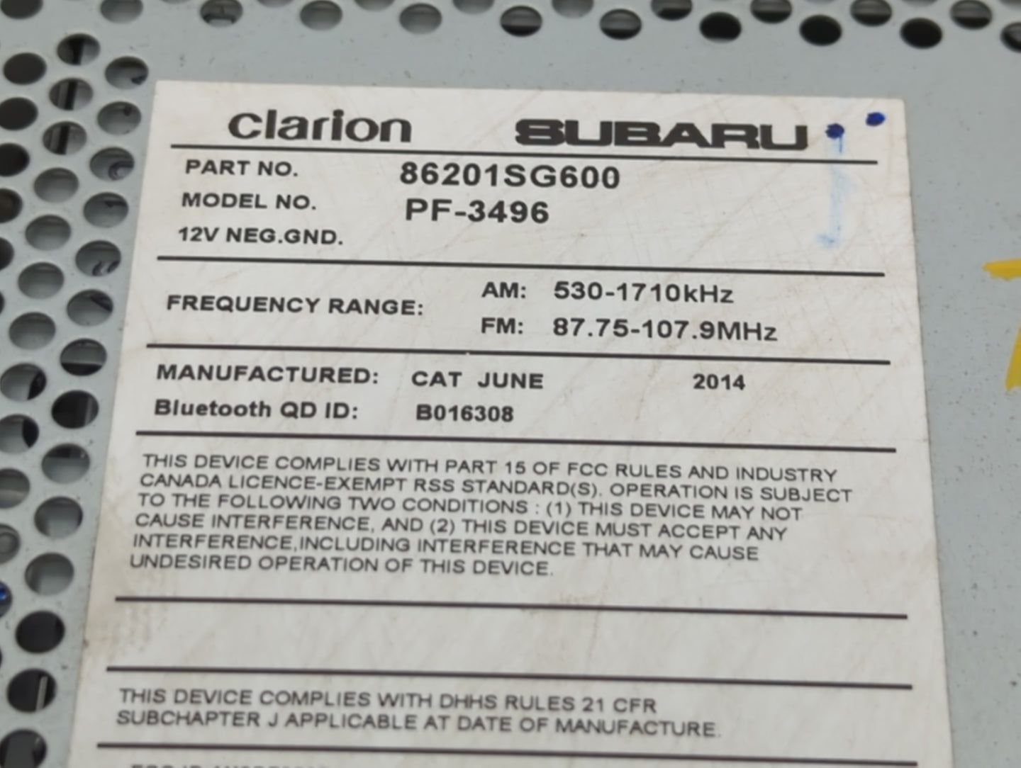 2015 Subaru Forester Am Fm Cd Player Radio Receiver - Oemusedautoparts1.com