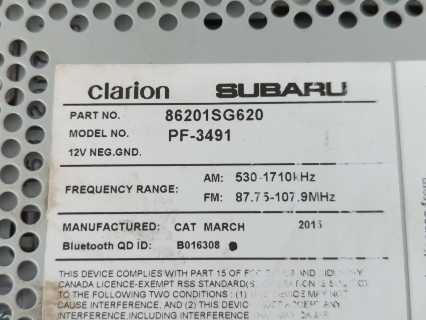2015 Subaru Forester Am Fm Cd Player Radio Receiver - Oemusedautoparts1.com