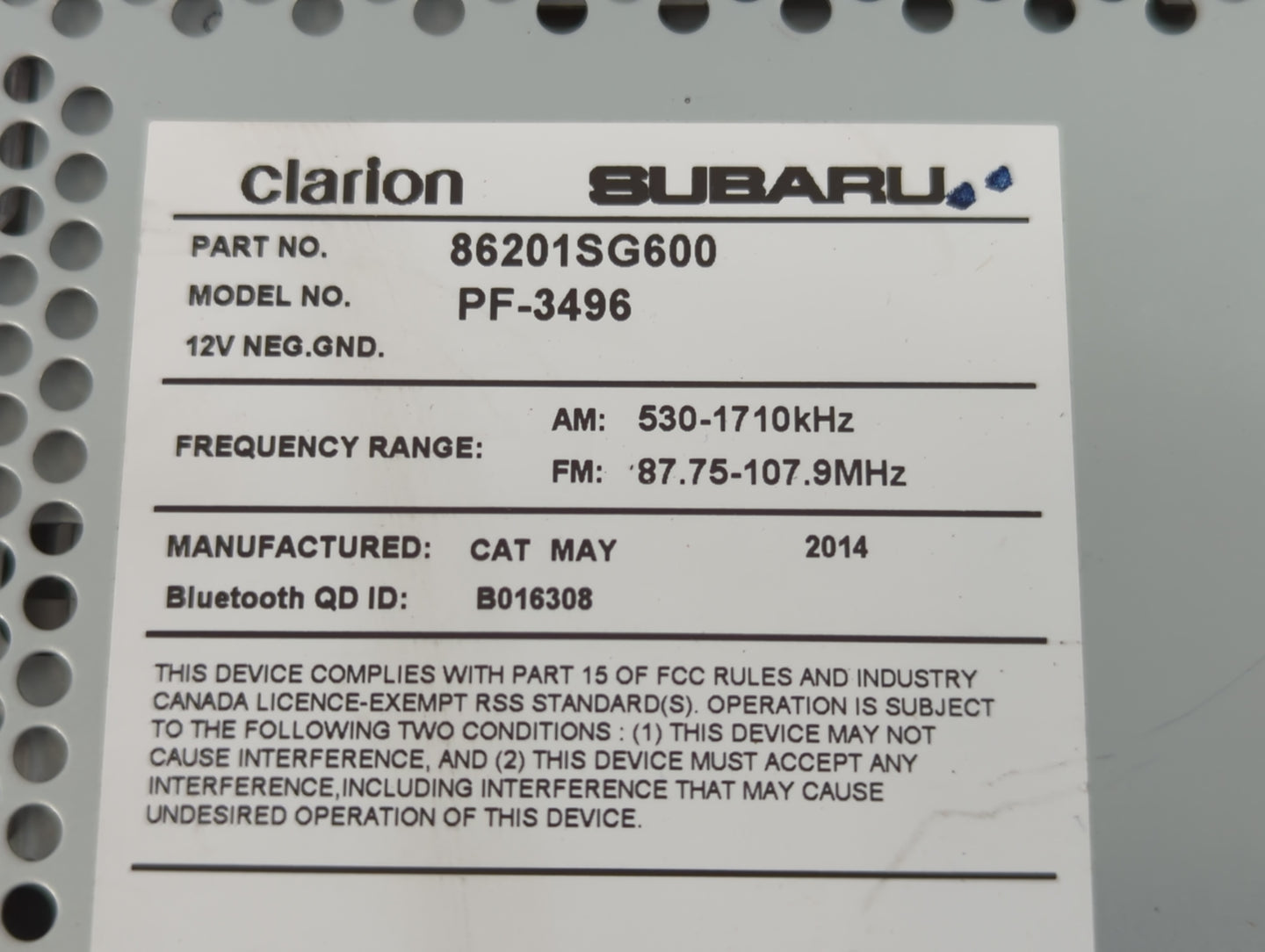 2015 Subaru Forester Radio AM FM Cd Player Receiver Replacement P/N:86201SG600 Fits OEM Used Auto Parts - Oemusedautoparts1.