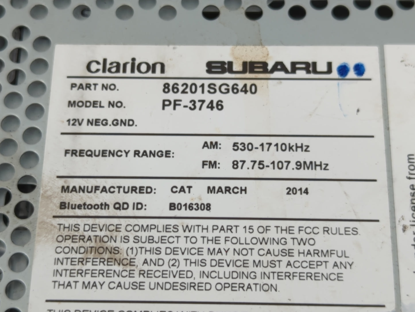 2015 Subaru Forester Radio AM FM Cd Player Receiver Replacement P/N:86201SG640 86201SG600, 86201SG620 Fits OEM Used Auto Par