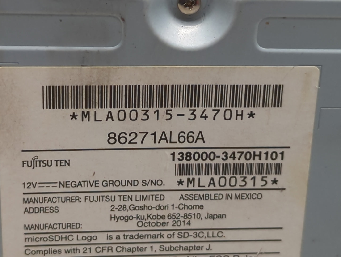 2015 Subaru Legacy Radio AM FM Cd Player Receiver Replacement P/N:86271AL66A Fits OEM Used Auto Parts - Oemusedautoparts1.co