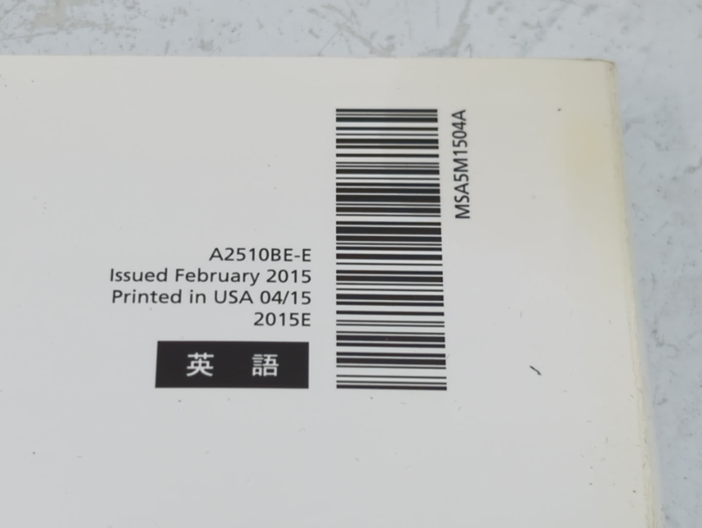 2015 Subaru Legacy Owners Manual Book Guide P/N:A2510BE-E MSA5M1504A OEM Used Auto Parts - Oemusedautoparts1.com