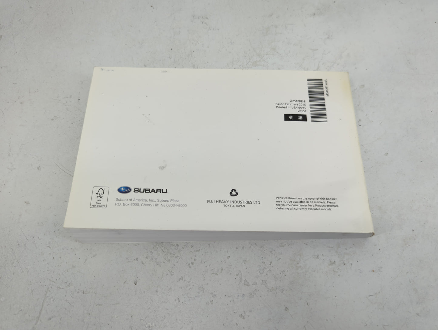 2015 Subaru Legacy Owners Manual Book Guide P/N:A2510BE-E MSA5M1504A OEM Used Auto Parts - Oemusedautoparts1.com