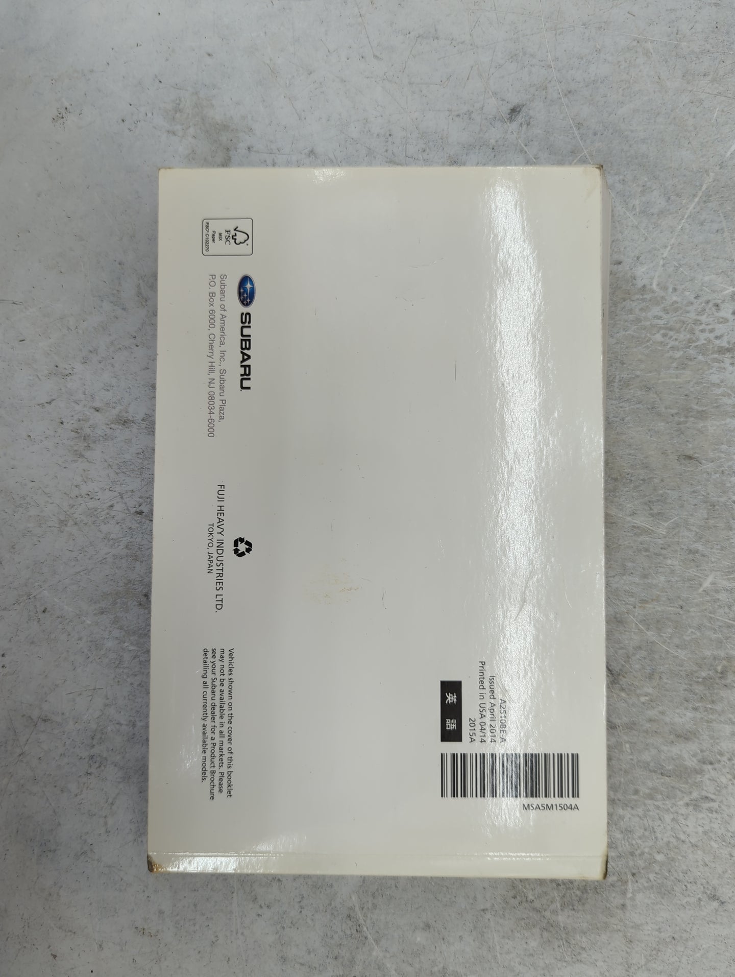 2015 Subaru Legacy Owners Manual Book Guide P/N:A2510BE-A MSA5M1504A OEM Used Auto Parts - Oemusedautoparts1.com