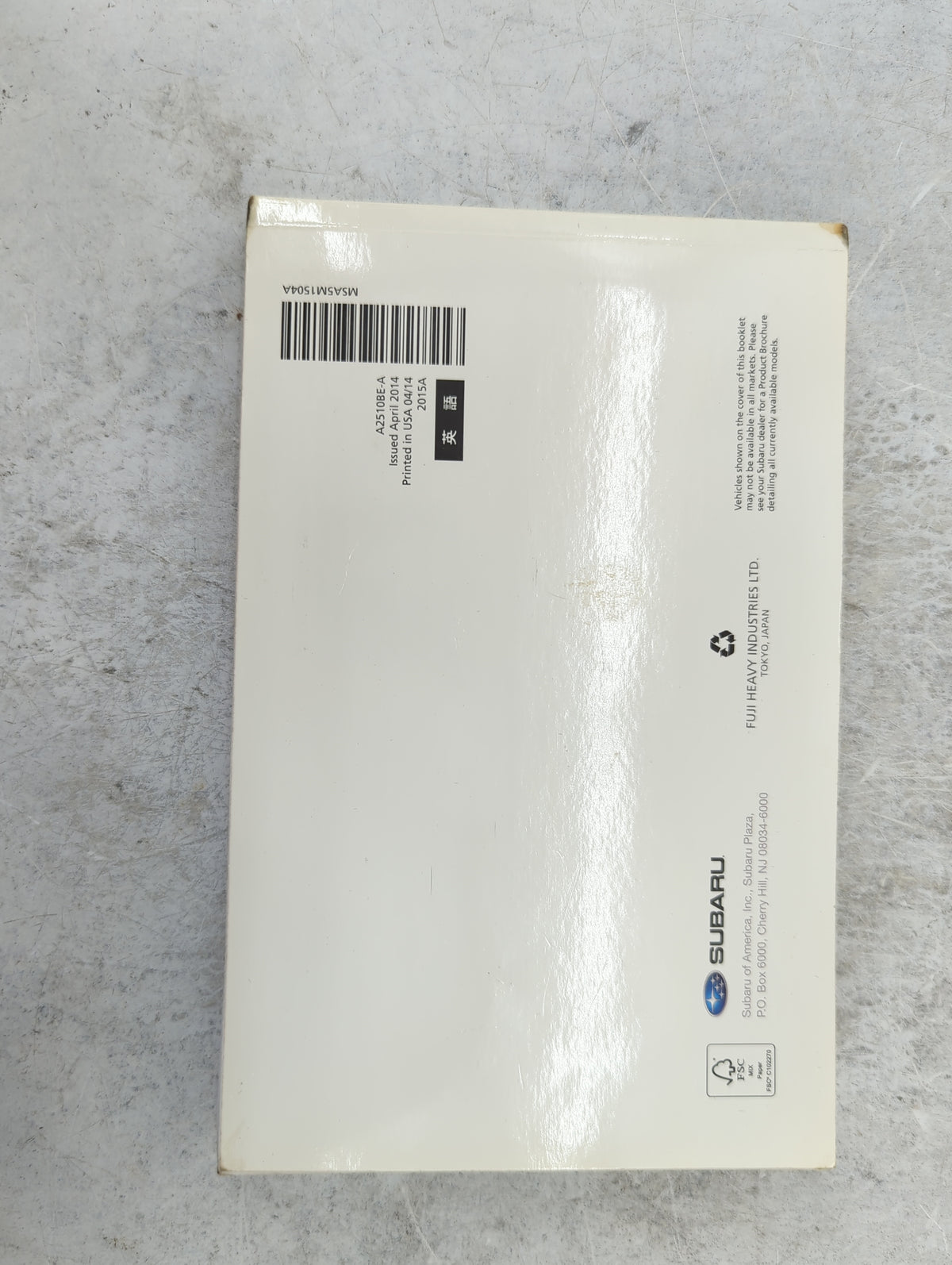 2015 Subaru Legacy Owners Manual Book Guide P/N:A2510BE-A MSA5M1504A OEM Used Auto Parts - Oemusedautoparts1.com