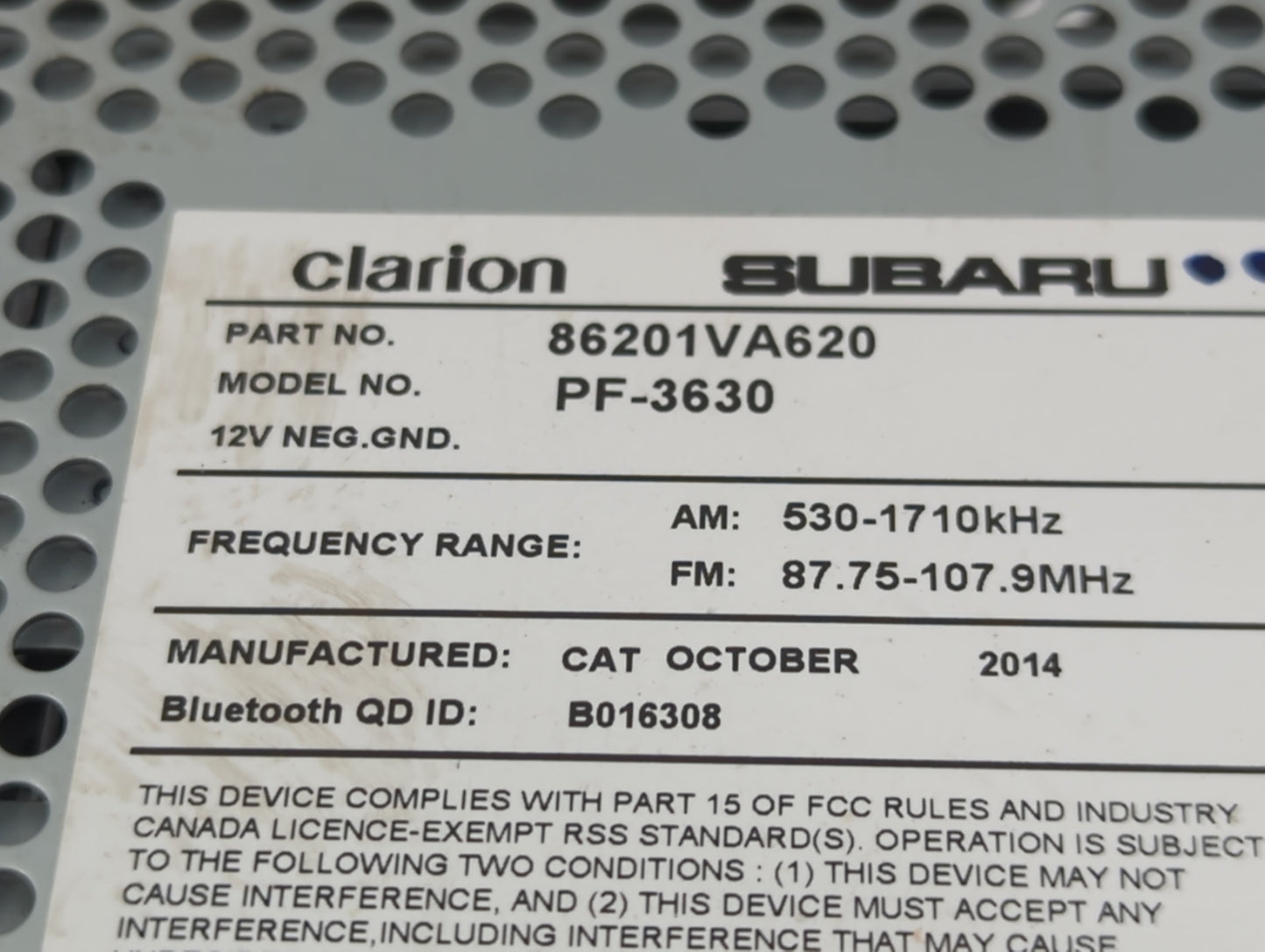 2015 Subaru Wrx Radio AM FM Cd Player Receiver Replacement P/N:86201VA620 Fits OEM Used Auto Parts - Oemusedautoparts1.com