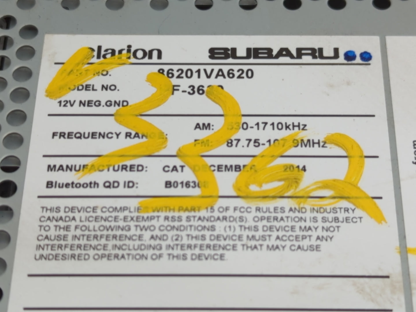 2015 Subaru Wrx Radio AM FM Cd Player Receiver Replacement P/N:86201VA620 Fits OEM Used Auto Parts - Oemusedautoparts1.com