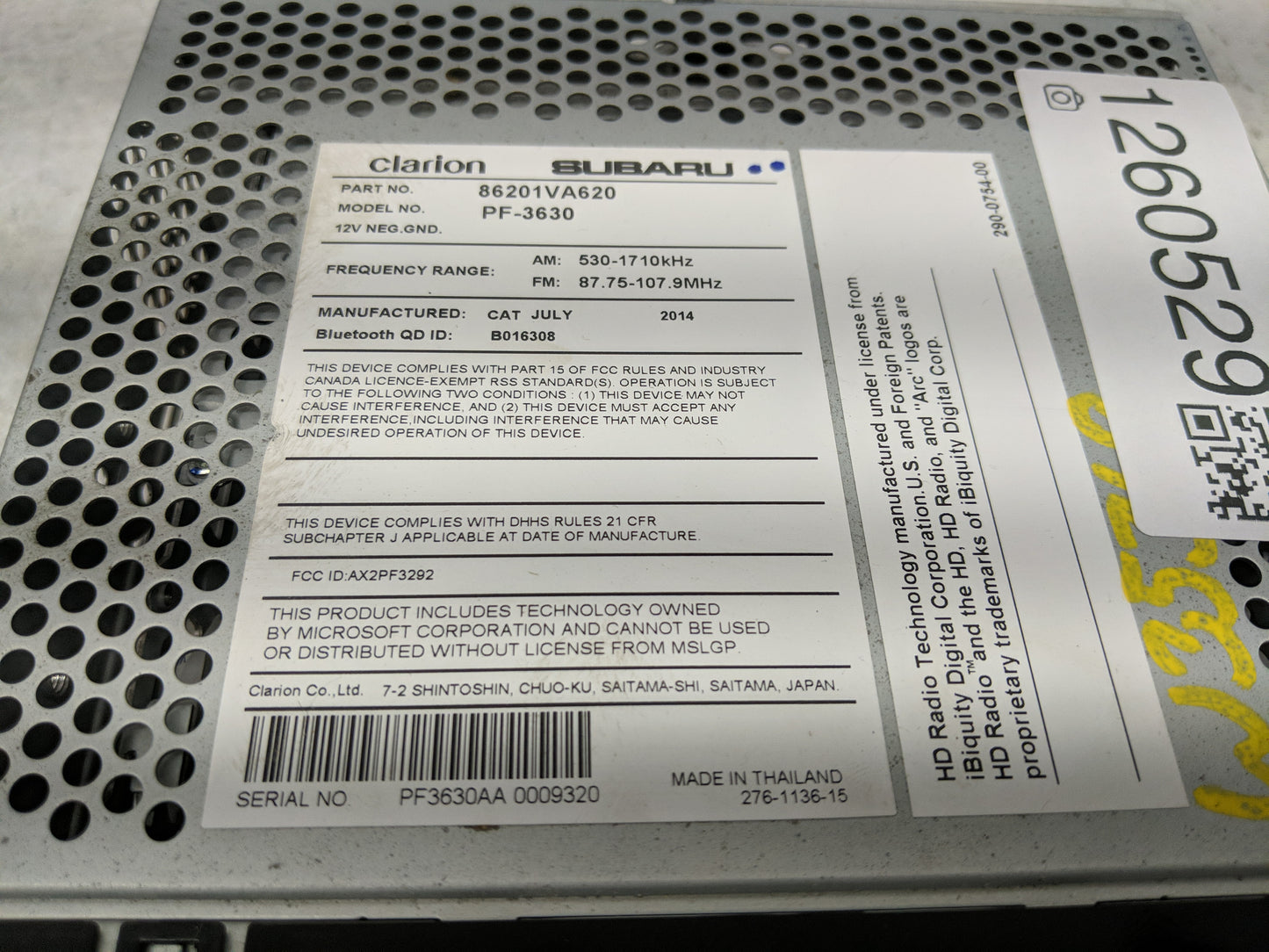 2015 Subaru Wrx Radio AM FM Cd Player Receiver Replacement P/N:86201VA620 Fits OEM Used Auto Parts - Oemusedautoparts1.com