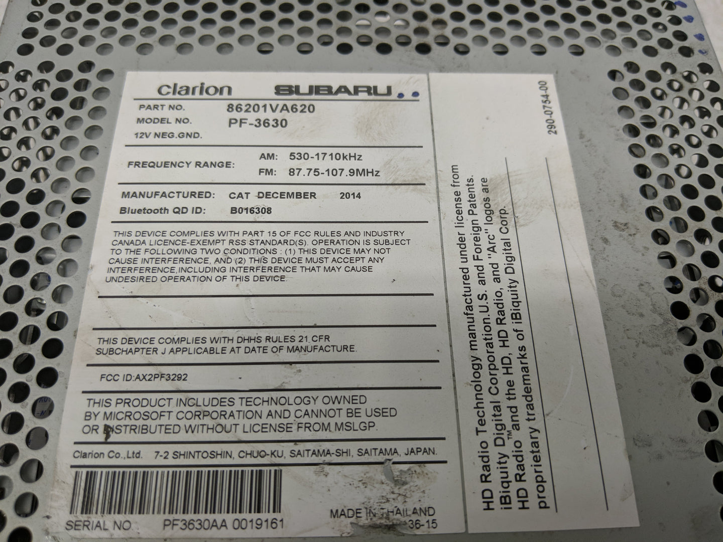 2015 Subaru Wrx Radio AM FM Cd Player Receiver Replacement P/N:86201VA620 Fits OEM Used Auto Parts - Oemusedautoparts1.com