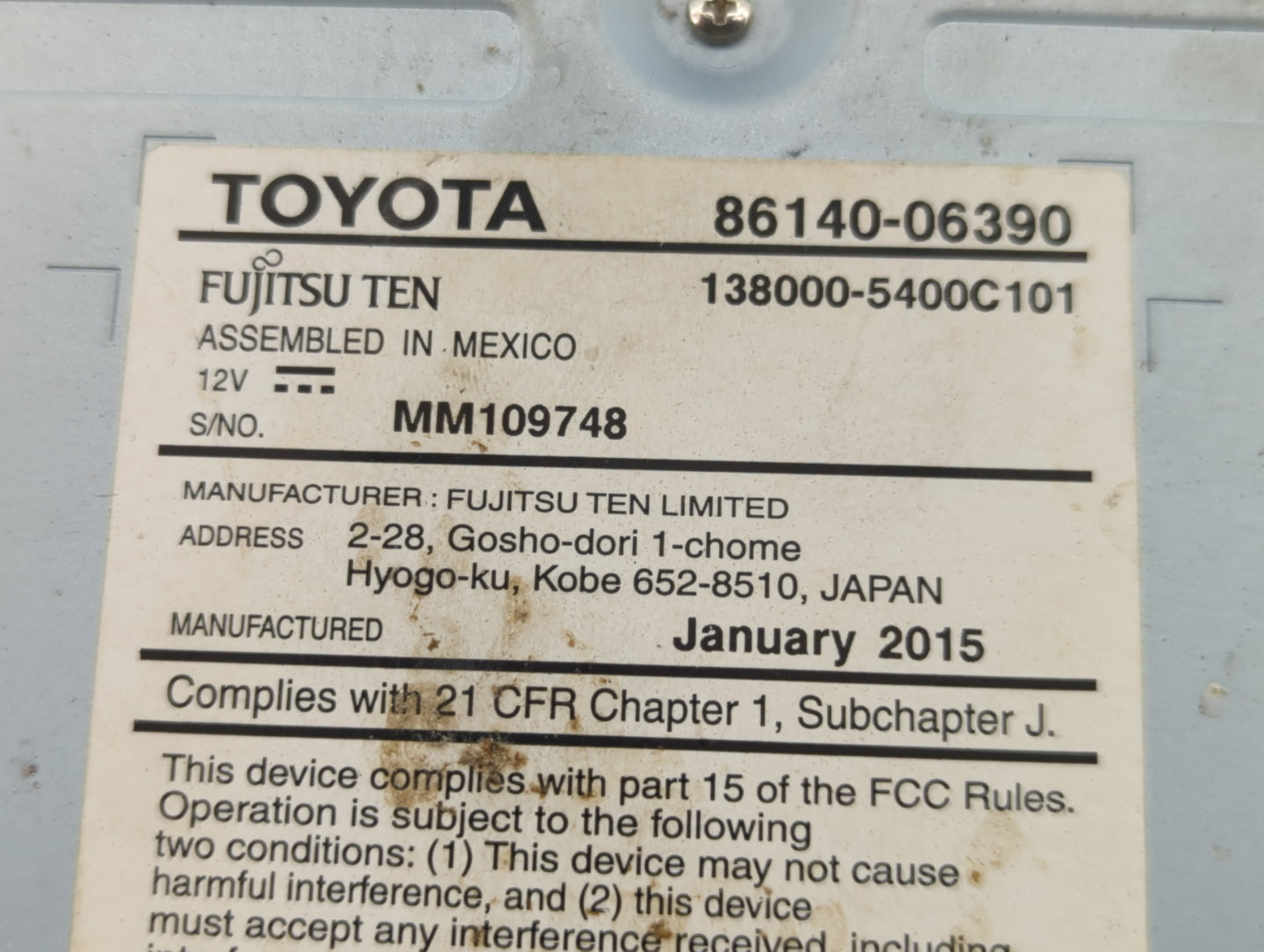 2015 Toyota Camry Radio AM FM Cd Player Receiver Replacement P/N:86140-06390 Fits OEM Used Auto Parts - Oemusedautoparts1.co