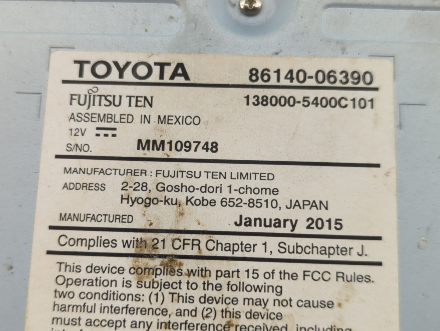 2015 Toyota Camry Radio AM FM Cd Player Receiver Replacement P/N:86140-06390 Fits OEM Used Auto Parts - Oemusedautoparts1.co