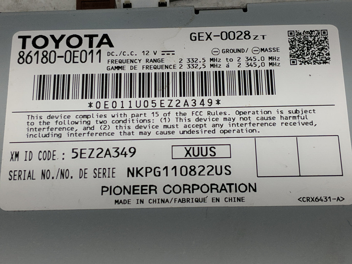 2015 Toyota Camry Radio AM FM Cd Player Receiver Replacement P/N:86180-0E011 Fits OEM Used Auto Parts - Oemusedautoparts1.co