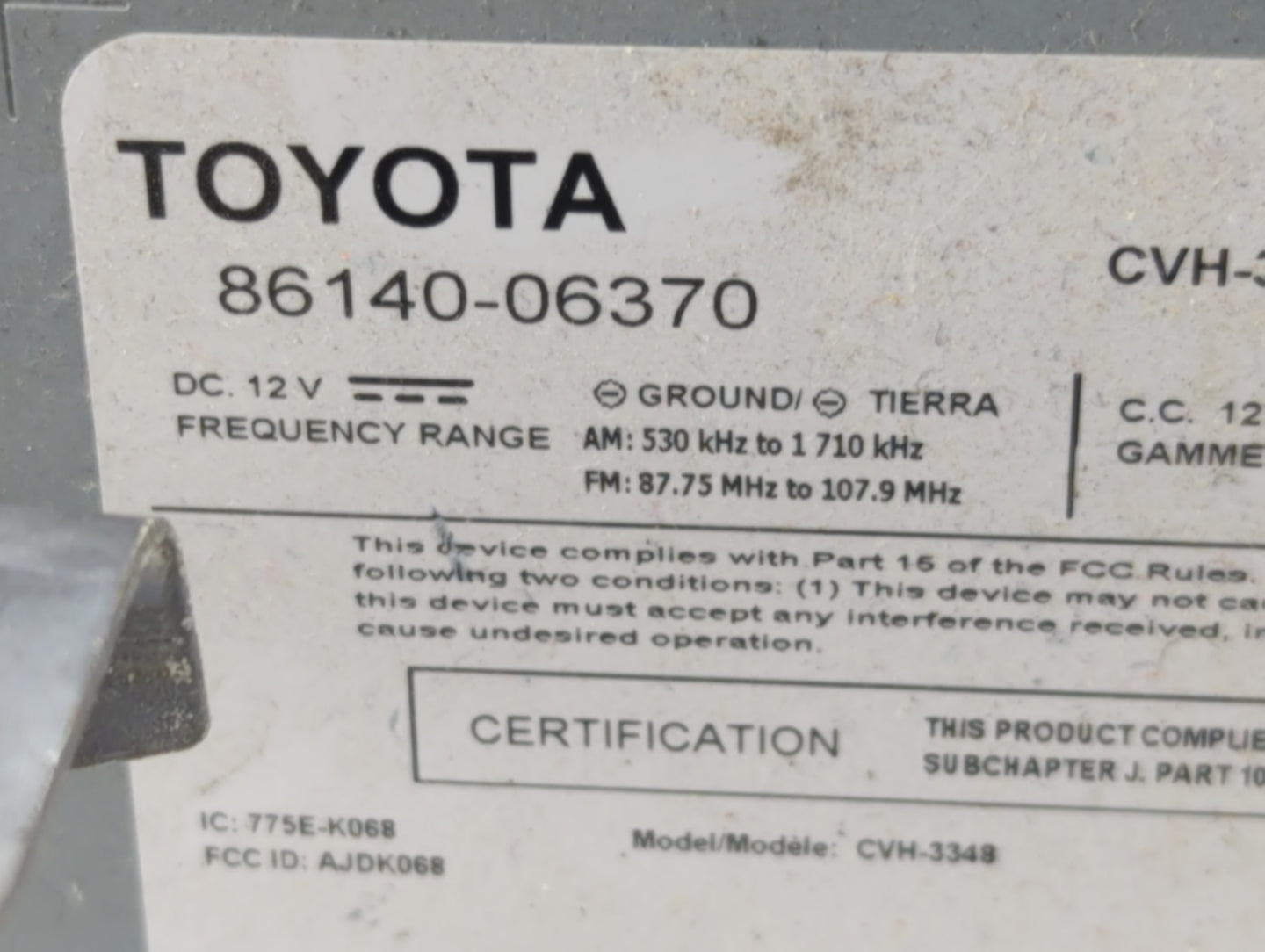 2014-2017 Toyota Camry Radio AM FM Cd Player Receiver Replacement P/N:86140-06370 Fits OEM Used Auto Parts - Oemusedautopart