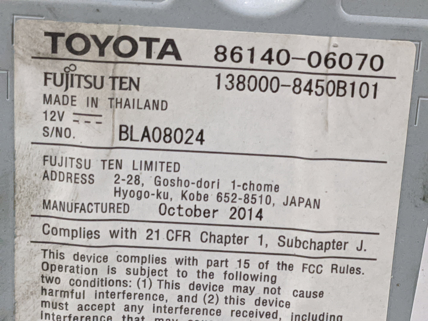 2015 Toyota Camry Radio AM FM Cd Player Receiver Replacement P/N:86140-06070 138000-8450B101, BABFT0049B, 2024B-FT0049B Fits