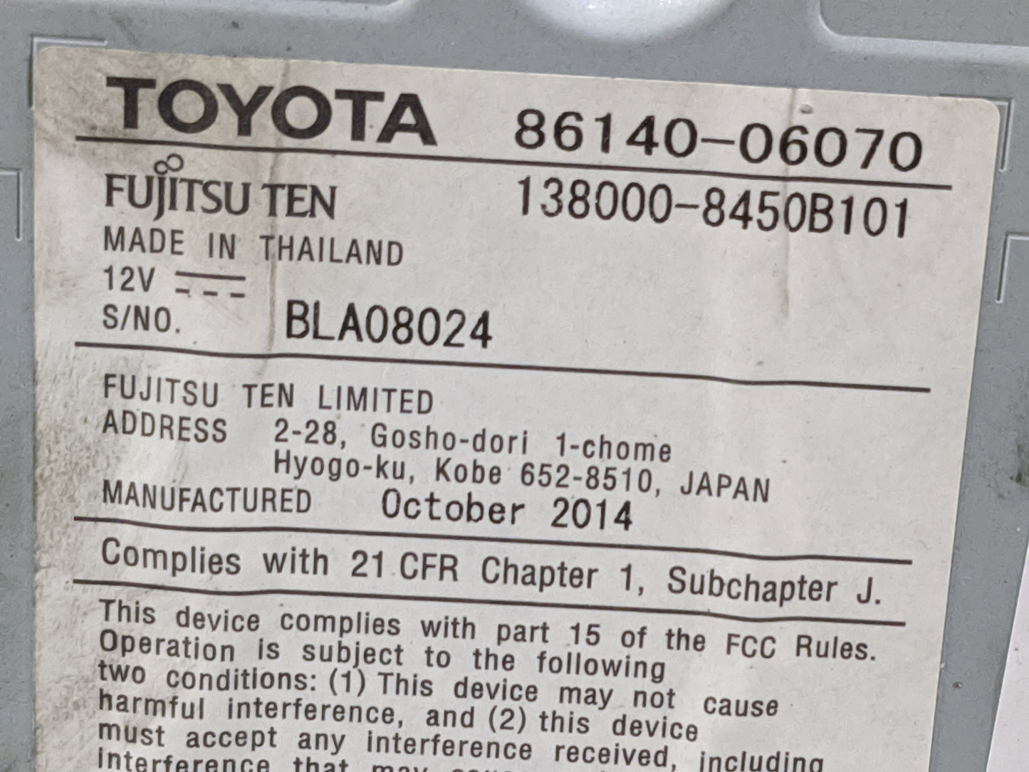 2015 Toyota Camry Radio AM FM Cd Player Receiver Replacement P/N:86140-06070 138000-8450B101, BABFT0049B, 2024B-FT0049B Fits