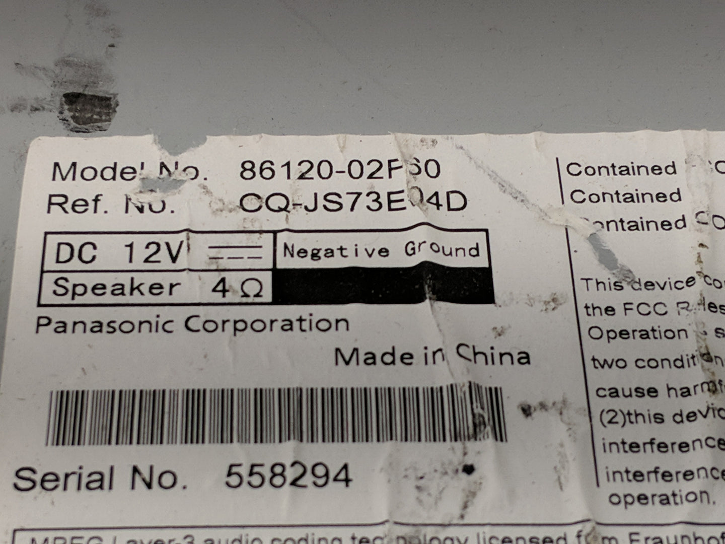 2014-2019 Toyota Corolla Radio AM FM Cd Player Receiver Replacement P/N:86120-02F60 Fits OEM Used Auto Parts - Oemusedautopa