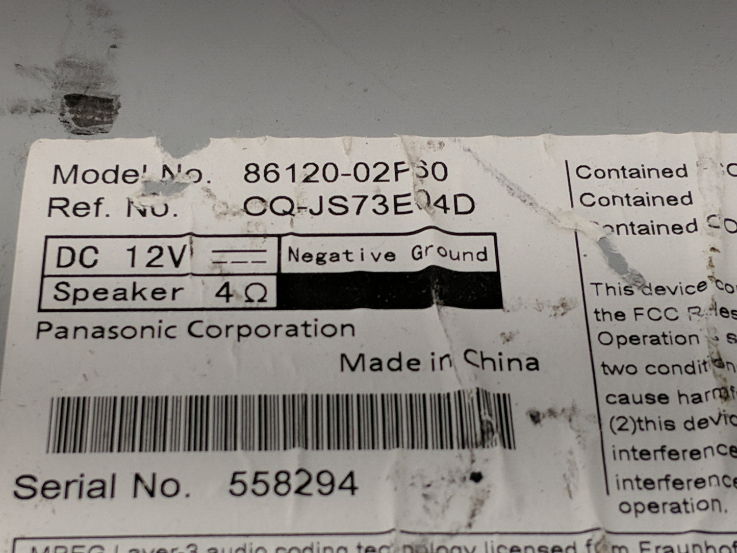 2014-2019 Toyota Corolla Radio AM FM Cd Player Receiver Replacement P/N:86120-02F60 Fits OEM Used Auto Parts - Oemusedautopa