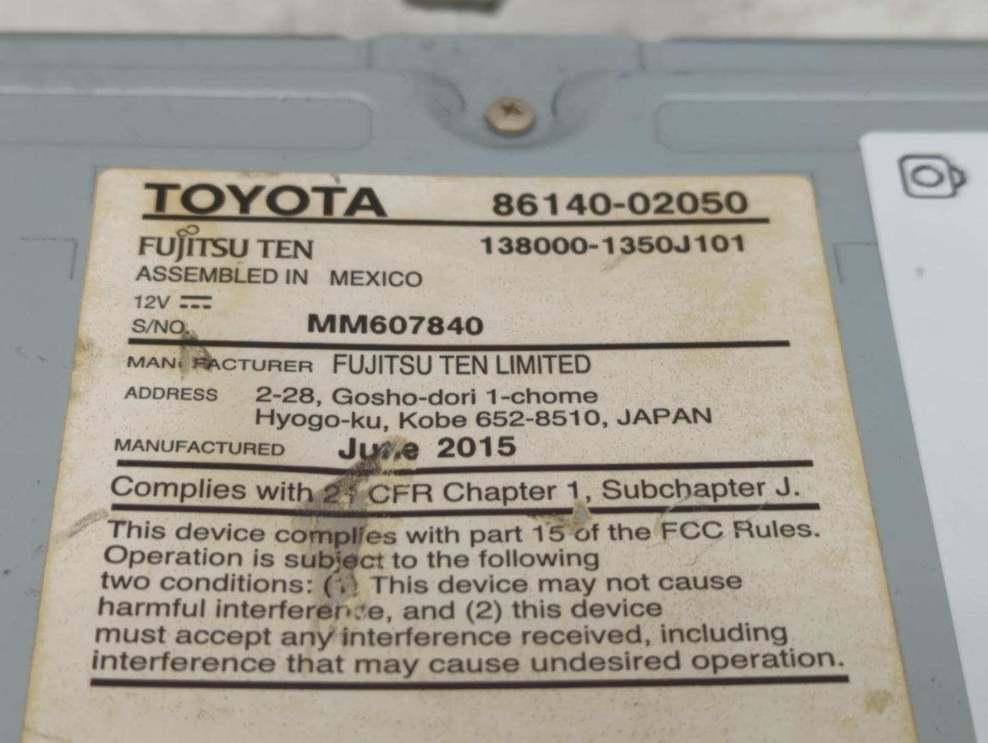 2014-2016 Toyota Corolla Radio AM FM Cd Player Receiver Replacement P/N:86140-02050 Fits Fits 2014 2015 2016 OEM Used Auto P