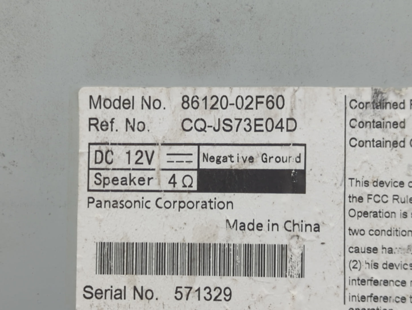 2014-2016 Toyota Corolla Radio AM FM Cd Player Receiver Replacement P/N:86120-02F60 CQ-JS73E04D Fits Fits 2014 2015 2016 OEM