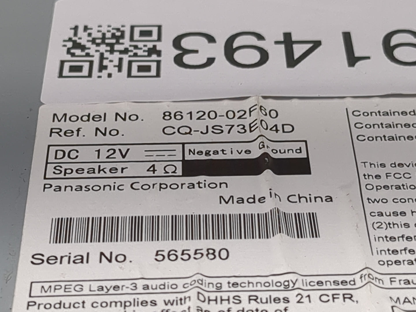 2014-2016 Toyota Corolla Radio AM FM Cd Player Receiver Replacement P/N:86120-02F60 CQ-JS73E04D Fits Fits 2014 2015 2016 OEM