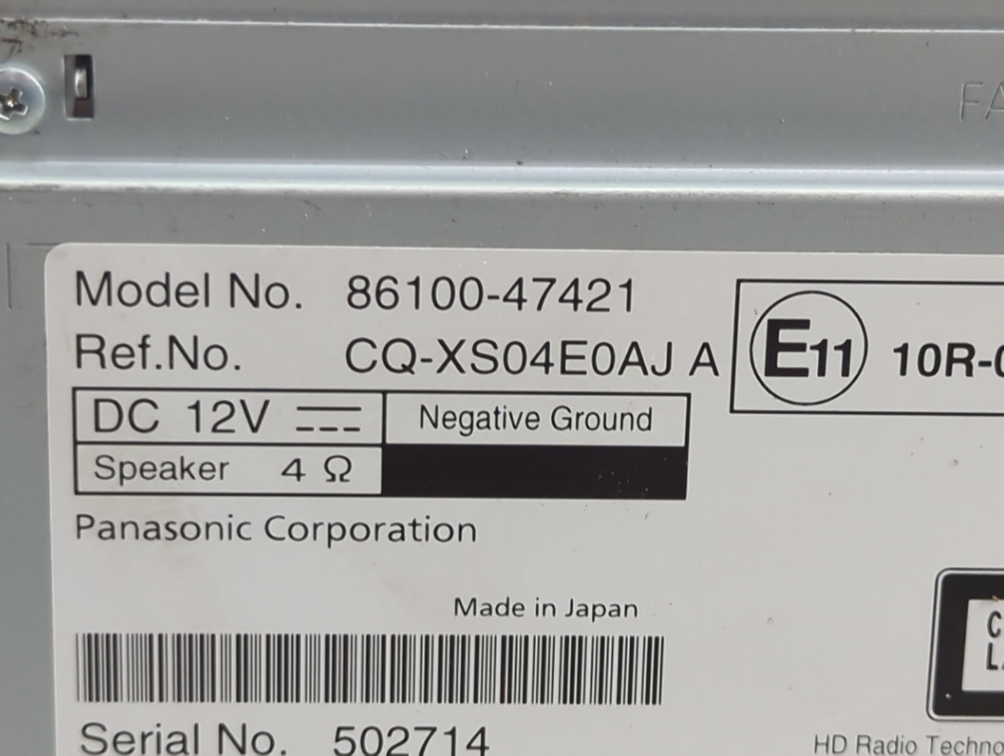 2015-2016 Toyota Prius Radio AM FM Cd Player Receiver Replacement P/N:86100-47421 CQ-XS04E0AJ Fits Fits 2015 2016 OEM Used A