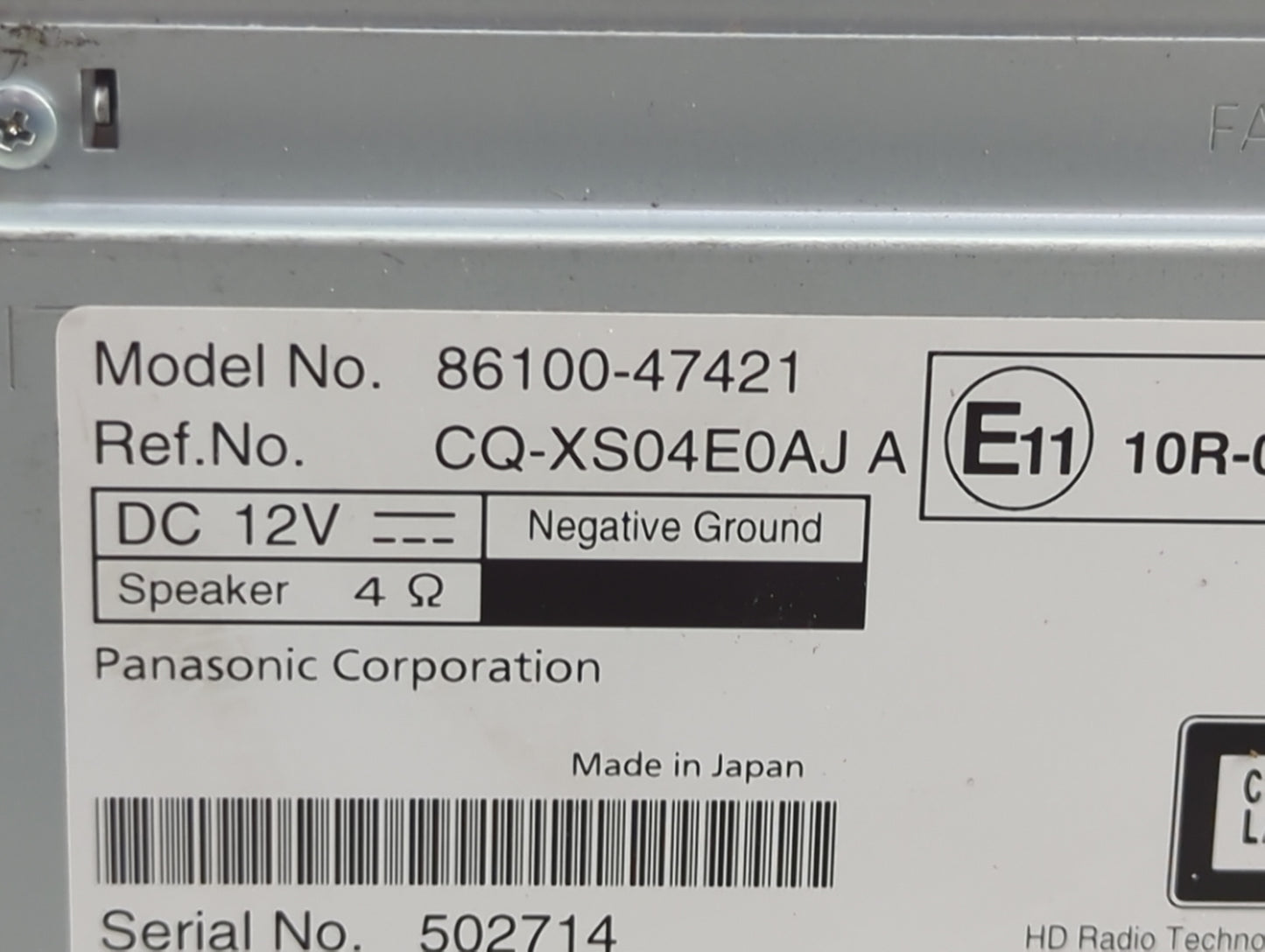 2015-2016 Toyota Prius Radio AM FM Cd Player Receiver Replacement P/N:86100-47421 CQ-XS04E0AJ Fits Fits 2015 2016 OEM Used A