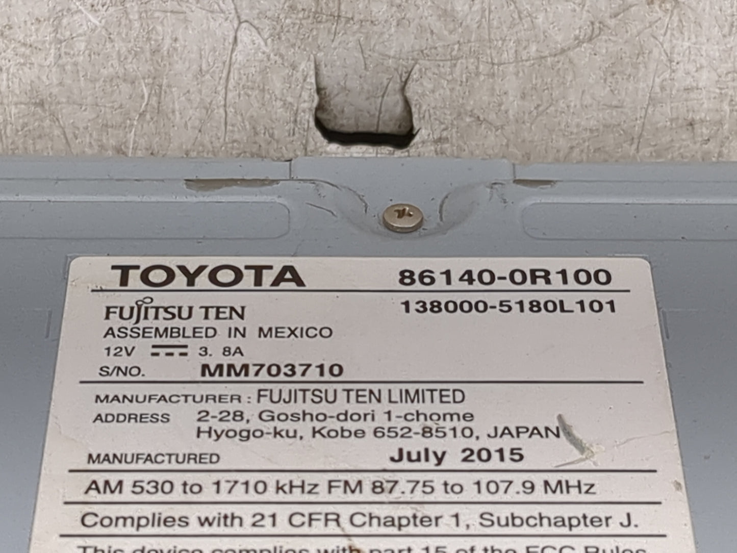 2014-2015 Toyota Rav4 Radio AM FM Cd Player Receiver Replacement P/N:86140-0R100 138000-5180L101 Fits Fits 2014 2015 OEM Use