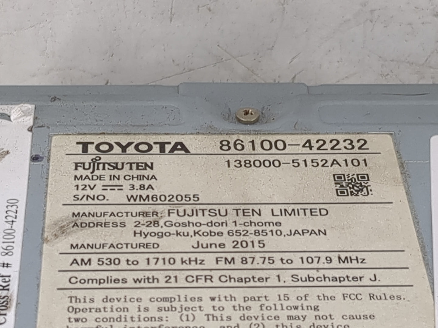 2014-2015 Toyota Rav4 Radio AM FM Cd Player Receiver Replacement P/N:86100-42232 138000-5152A101 Fits Fits 2014 2015 OEM Use