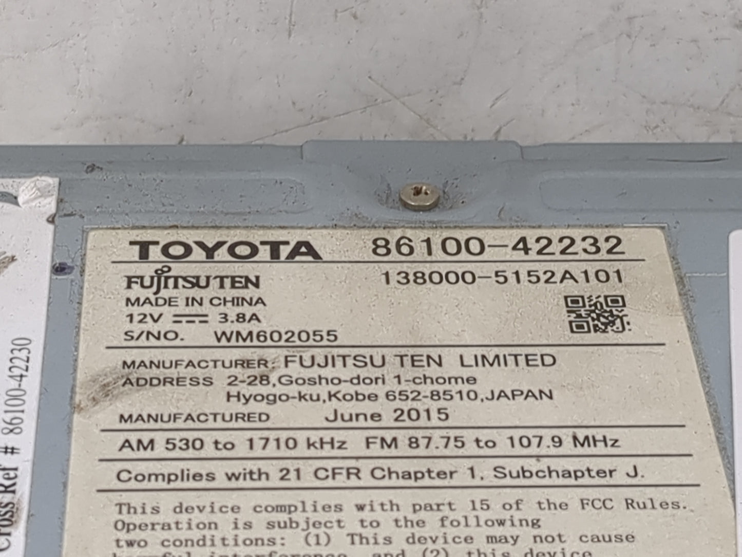 2014-2015 Toyota Rav4 Radio AM FM Cd Player Receiver Replacement P/N:86100-42232 138000-5152A101 Fits Fits 2014 2015 OEM Use