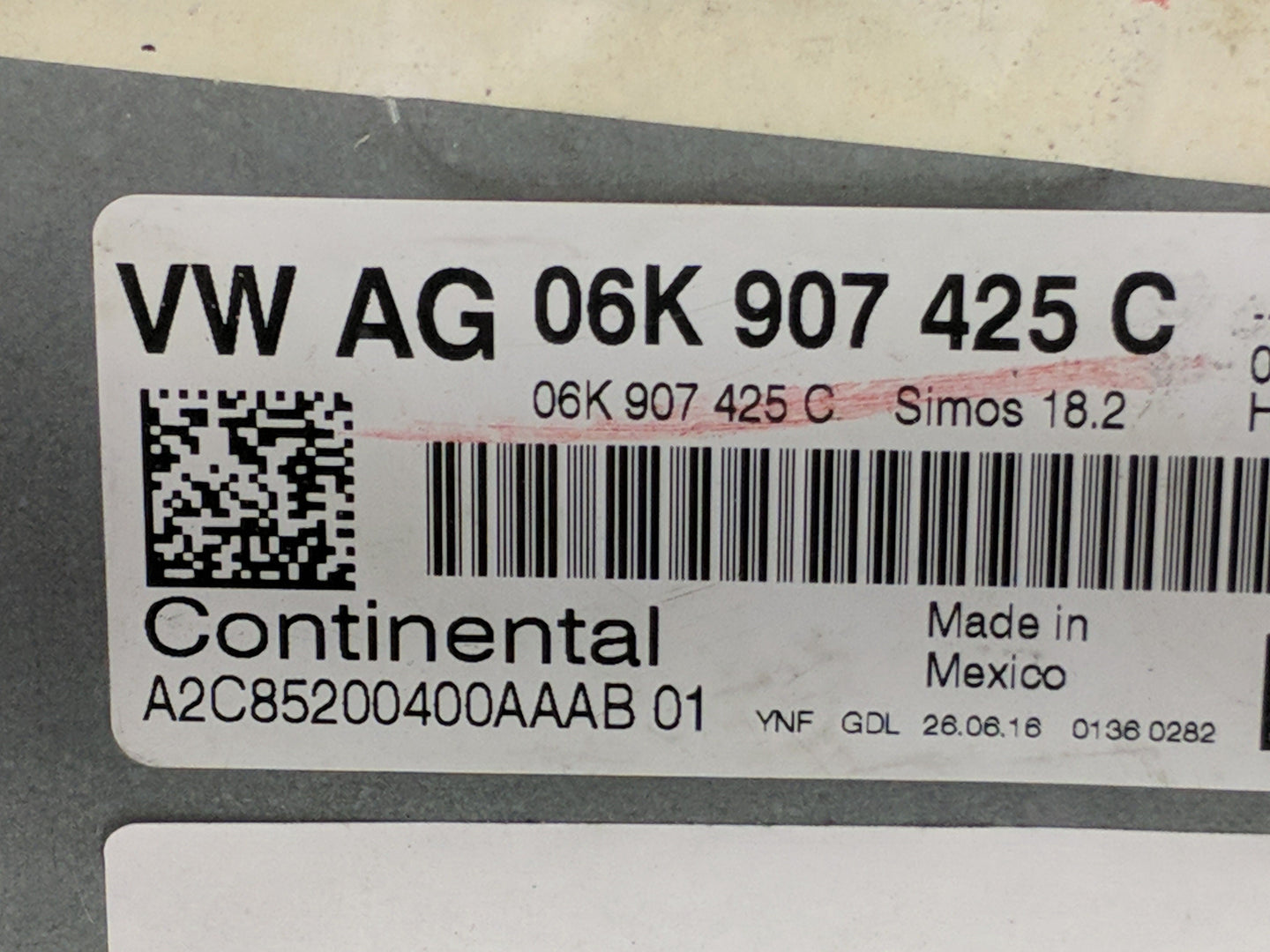 2015 Volkswagen Beetle PCM Engine Control Computer ECU ECM PCU OEM P/N:06K 907 425 C Fits Fits 2016 2017 OEM Used Auto Parts
