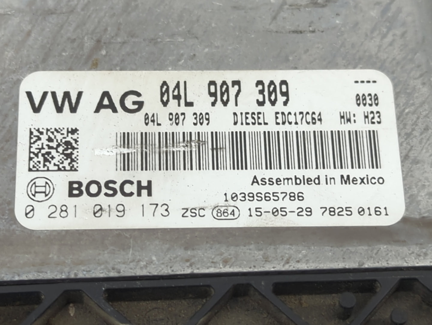 2015 Volkswagen Golf PCM Engine Control Computer ECU ECM PCU OEM P/N:04L907309 0281019173 Fits Fits 2016 OEM Used Auto Parts