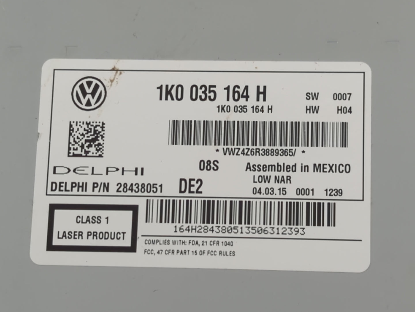 2015-2017 Volkswagen Jetta Radio AM FM Cd Player Receiver Replacement P/N:1K0 035 164 H Fits Fits 2014 2015 2016 2017 OEM Us