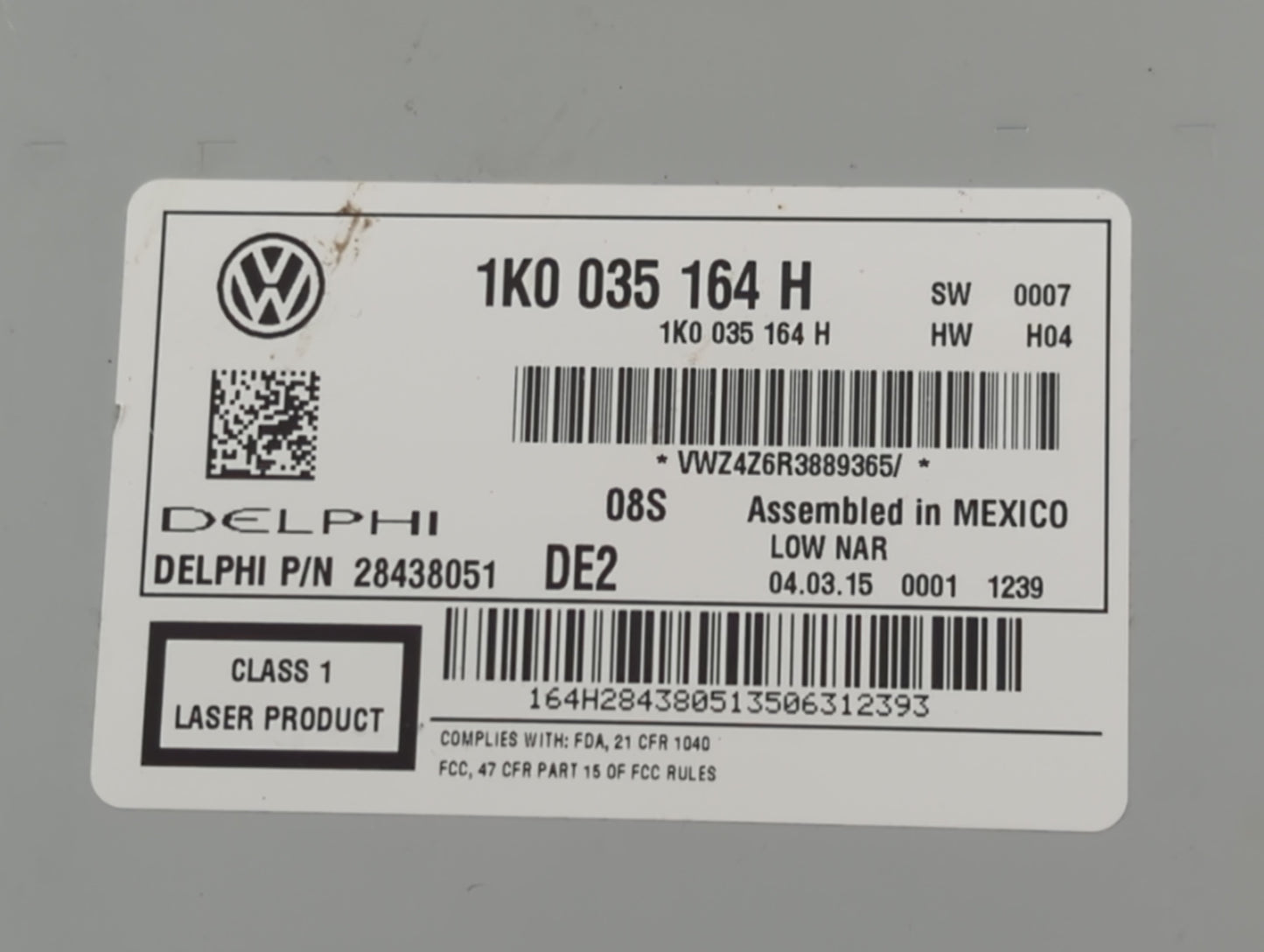 2015-2017 Volkswagen Jetta Radio AM FM Cd Player Receiver Replacement P/N:1K0 035 164 H Fits Fits 2014 2015 2016 2017 OEM Us