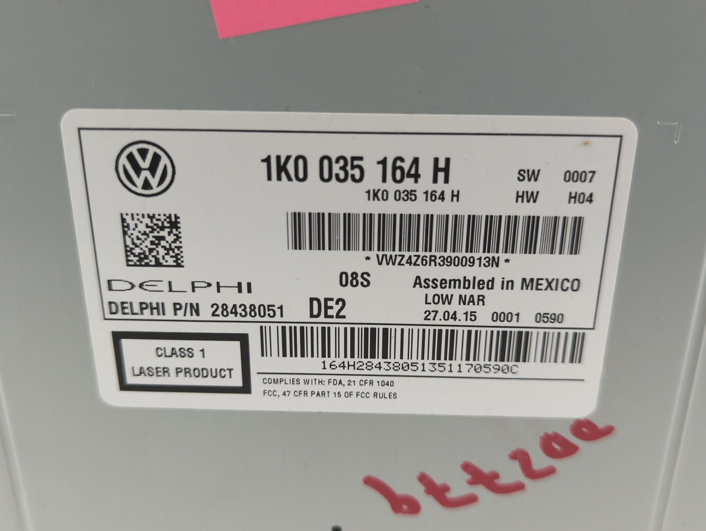 2015-2017 Volkswagen Jetta Radio AM FM Cd Player Receiver Replacement P/N:1K0 035 164 H Fits Fits 2014 2015 2016 2017 OEM Us