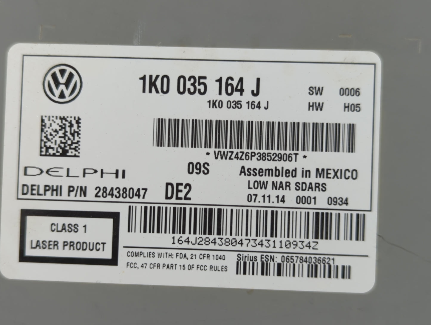 2015-2017 Volkswagen Jetta Radio AM FM Cd Player Receiver Replacement P/N:1K0 035 164 J Fits Fits 2015 2016 2017 OEM Used Au