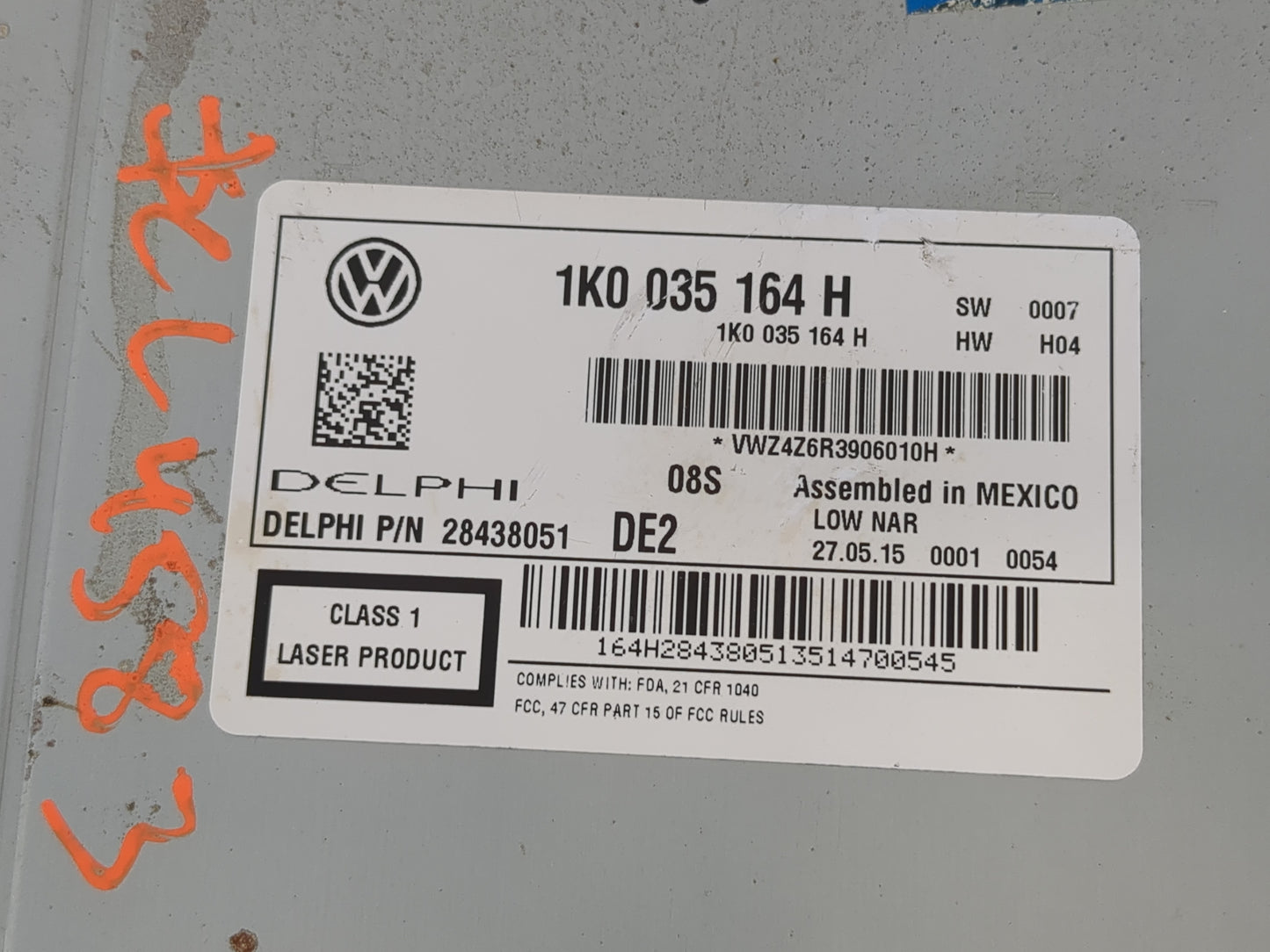 2015-2017 Volkswagen Jetta Radio AM FM Cd Player Receiver Replacement P/N:1K0 035 164 H Fits Fits 2014 2015 2016 2017 OEM Us
