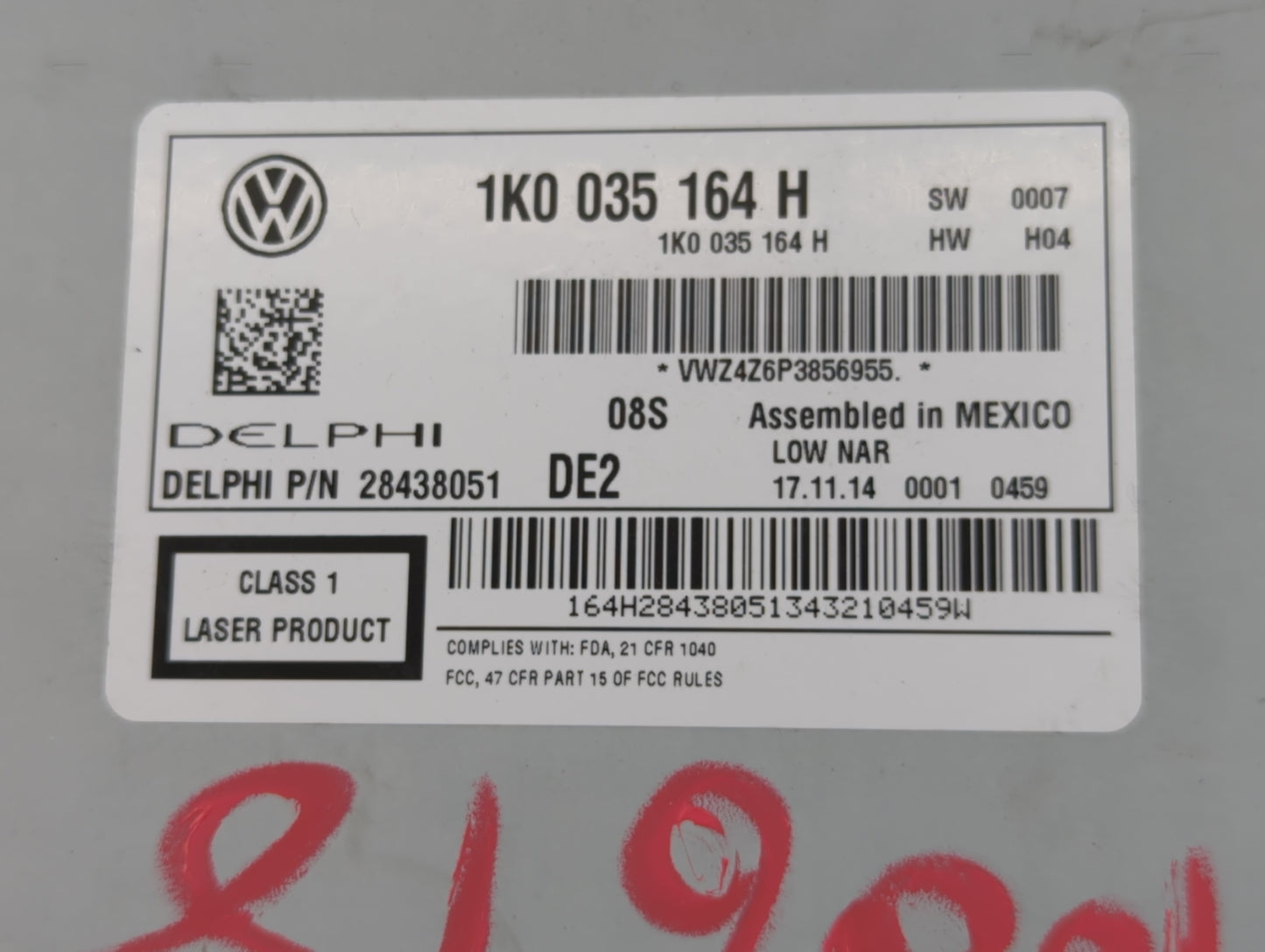 2015-2017 Volkswagen Jetta Radio AM FM Cd Player Receiver Replacement P/N:1K0 035 164 H Fits Fits 2014 2015 2016 2017 OEM Us