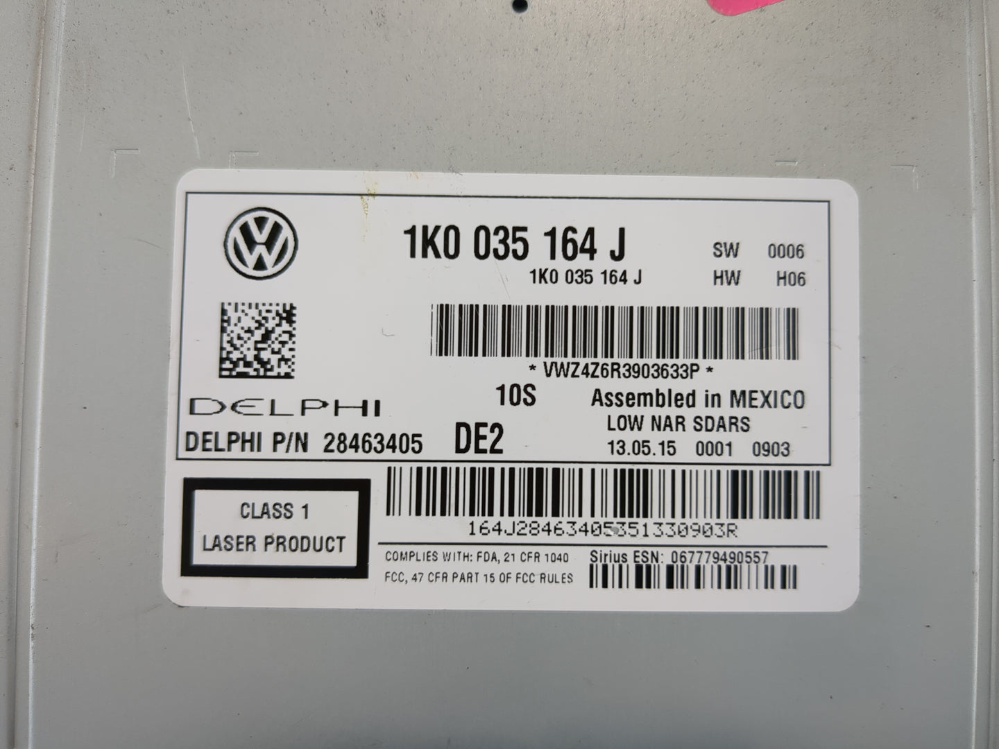2015-2017 Volkswagen Jetta Radio AM FM Cd Player Receiver Replacement P/N:1K0 035 164 J Fits Fits 2014 2015 2016 2017 OEM Us