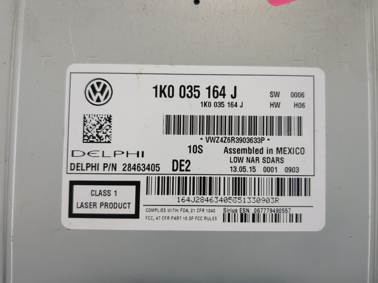 2015-2017 Volkswagen Jetta Radio AM FM Cd Player Receiver Replacement P/N:1K0 035 164 J Fits Fits 2014 2015 2016 2017 OEM Us