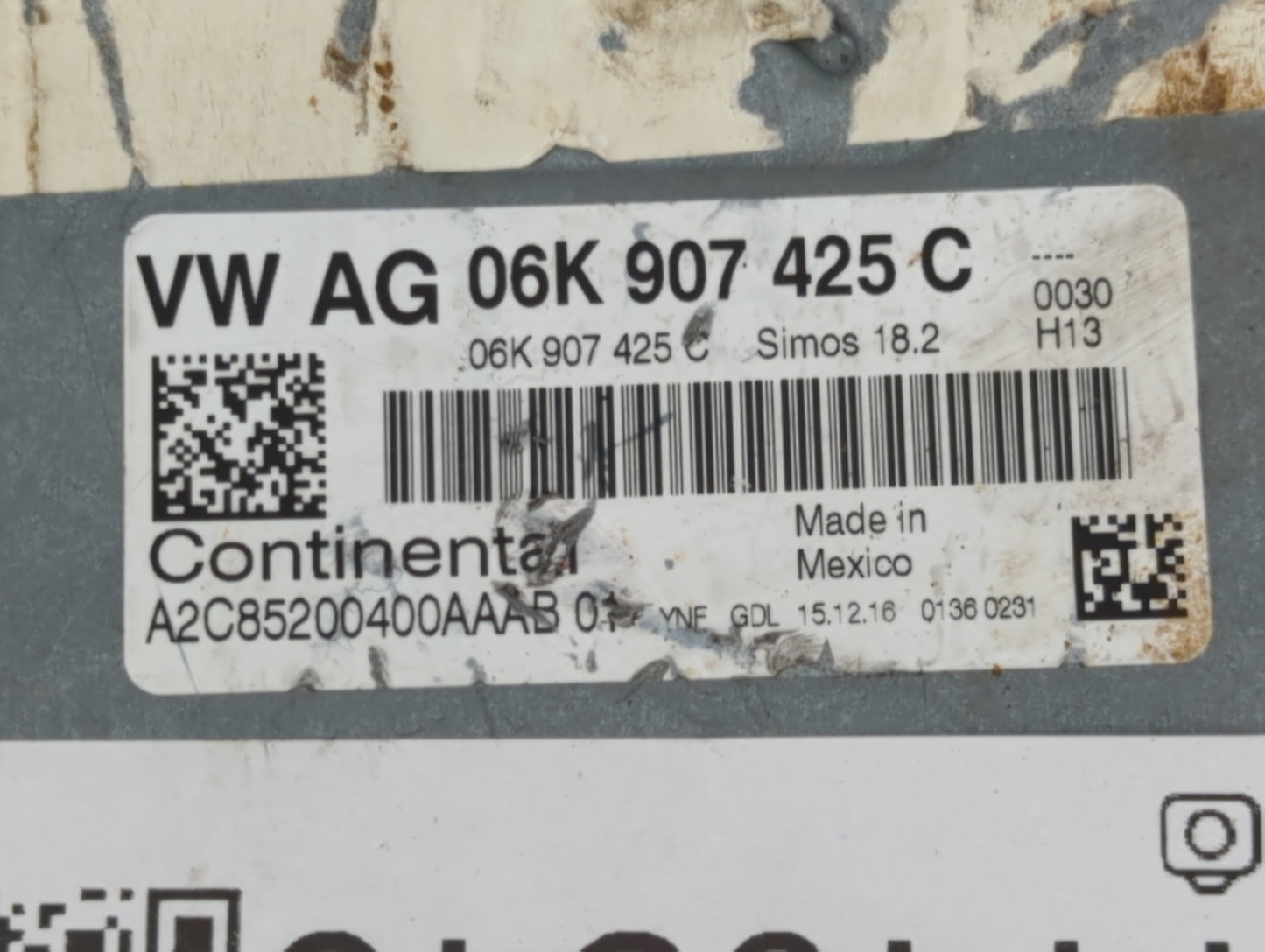 2015-2017 Volkswagen Jetta PCM Engine Control Computer ECU ECM PCU OEM P/N:06K 907 425 C Fits Fits 2015 2016 2017 OEM Used A