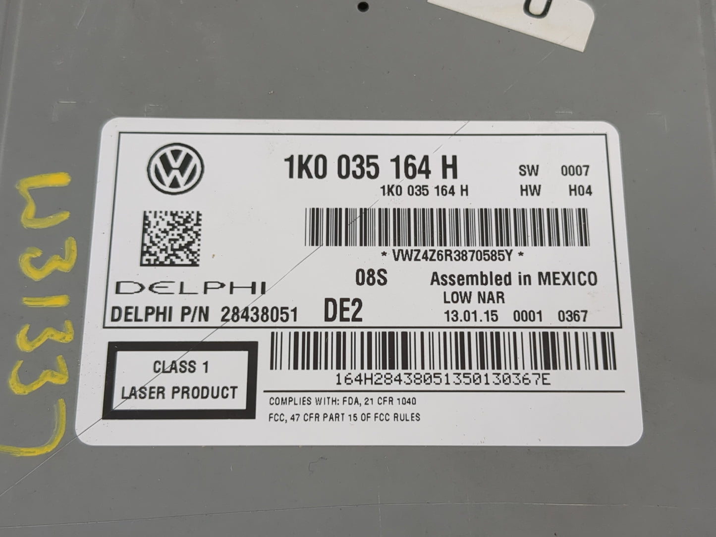 2015-2017 Volkswagen Jetta Radio AM FM Cd Player Receiver Replacement P/N:1K0 035 164 H Fits Fits 2014 2015 2016 2017 OEM Us