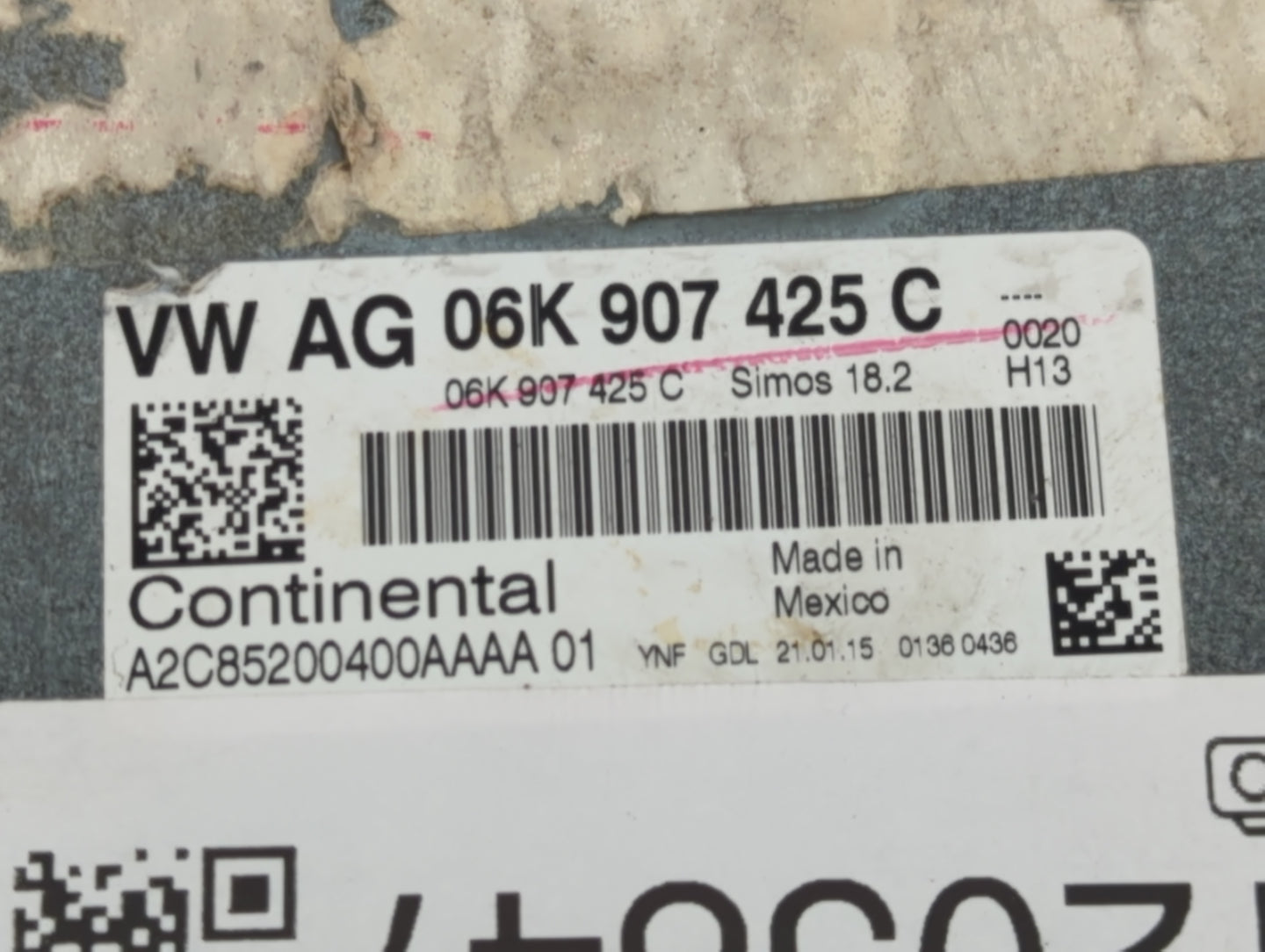 2015-2017 Volkswagen Jetta PCM Engine Control Computer ECU ECM PCU OEM P/N:06K 907 425 C Fits Fits 2015 2016 2017 OEM Used A