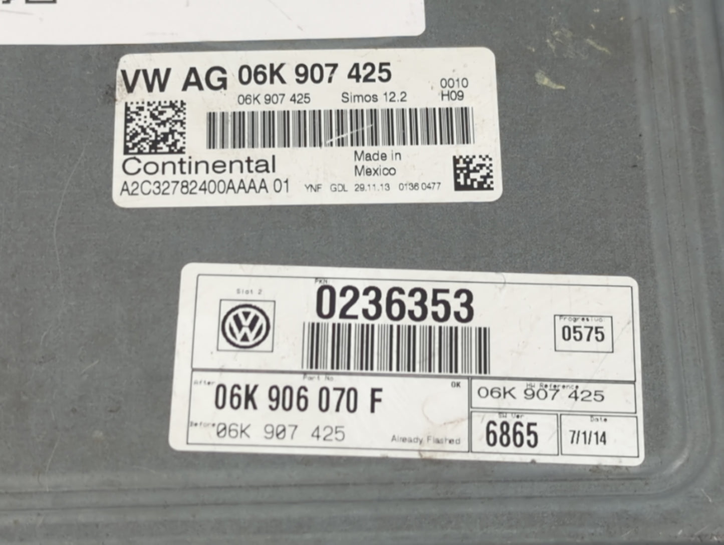 2015-2017 Volkswagen Jetta PCM Engine Control Computer ECU ECM PCU OEM P/N:06K 907 425 C Fits Fits 2015 2016 2017 OEM Used A