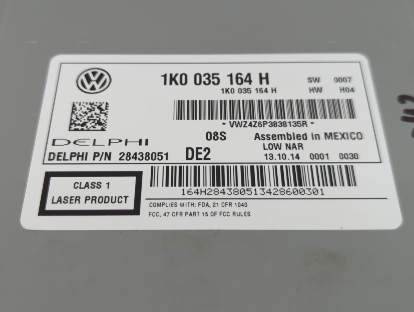 2015-2017 Volkswagen Jetta Radio AM FM Cd Player Receiver Replacement P/N:1K0 035 164 H Fits Fits 2014 2015 2016 2017 OEM Us