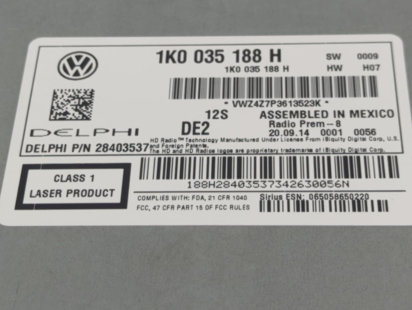 2015-2017 Volkswagen Jetta Radio AM FM Cd Player Receiver Replacement P/N:1K0 035 188 H Fits Fits 2014 2015 2016 2017 OEM Us