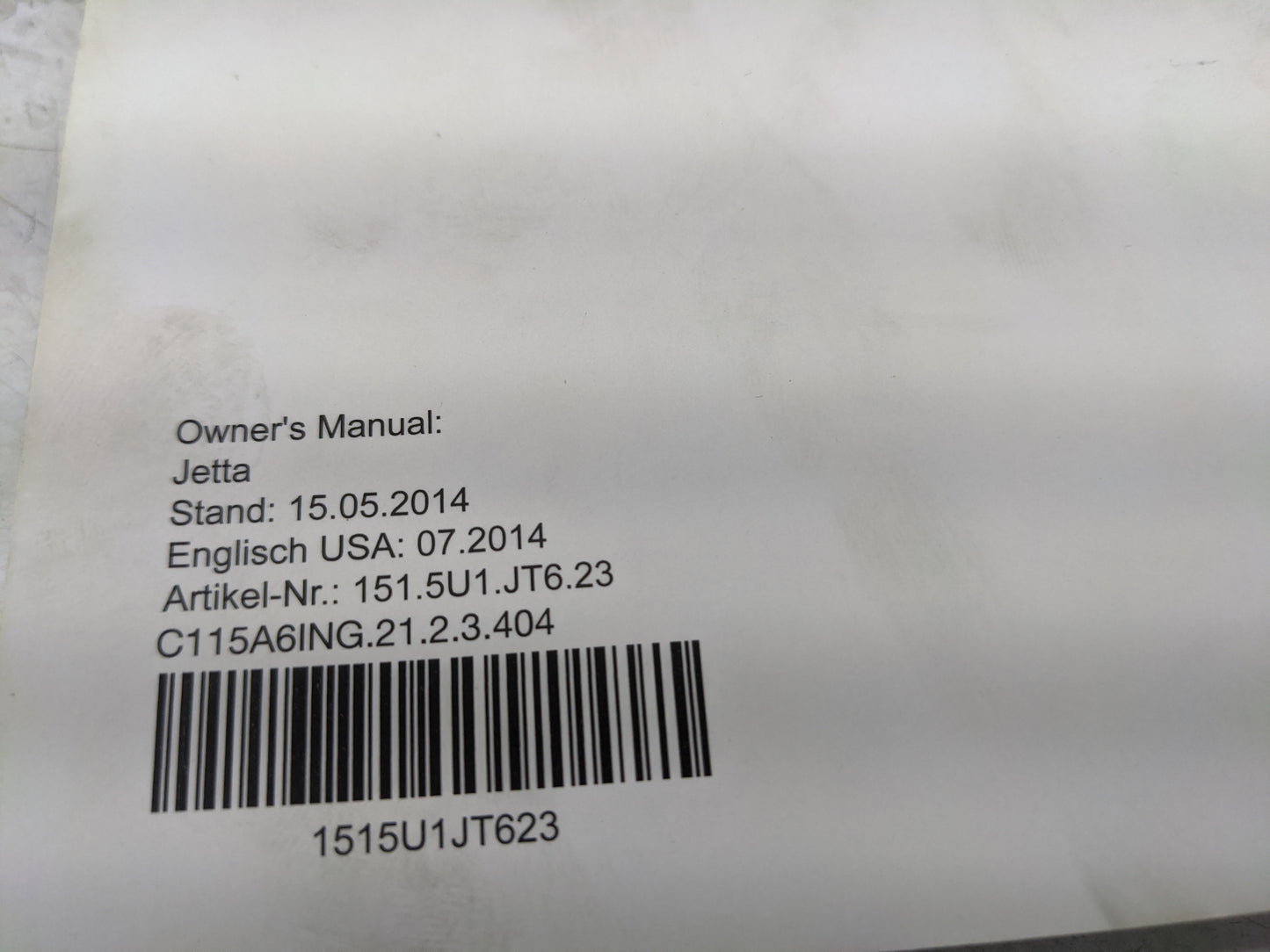 2015 Volkswagen Jetta Owners Manual Book Guide P/N:1515U1JT623 OEM Used Auto Parts - Oemusedautoparts1.com