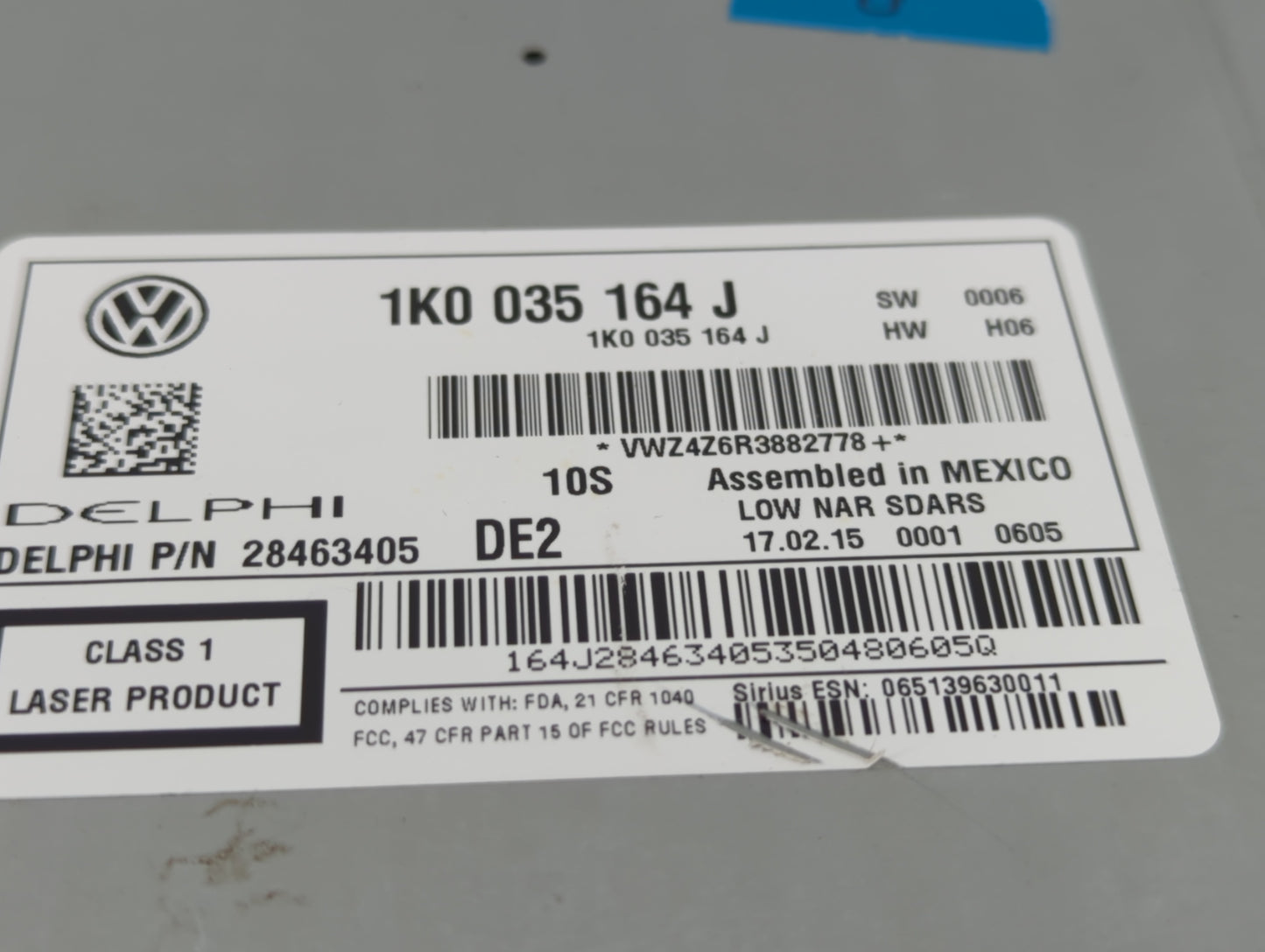2012-2017 Volkswagen Jetta Radio AM FM Cd Player Receiver Replacement P/N:28463405 1K0 035 164 J Fits OEM Used Auto Parts - 